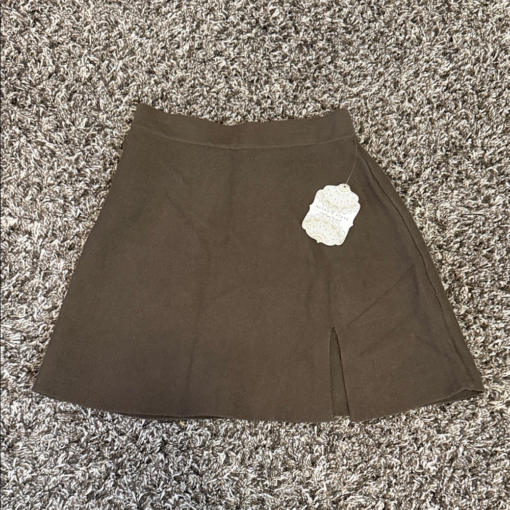 Altar'd State Army Green A-Line Sweater Mini Skirt with Front Slit